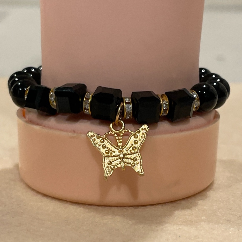 Gold and Black Butterfly Charm Bracelet Set - Picture 2 of 5